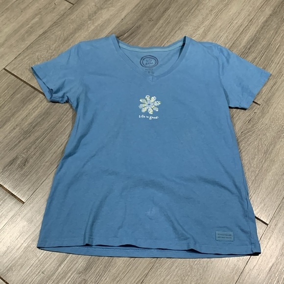 Life is Good Cadet Blue Happy Daisy Screen Print Short Sleeve Tee size S - Picture 7 of 10